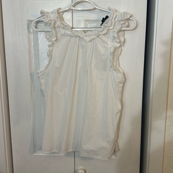 J. Crew Women's Cotton Sleeveless Keyhole Tie Back Ruffle Blouse Top White Small - Picture 9 of 9